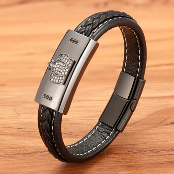 

Stainless Steel Men's Leather Cubic Zirconia Luxury Accessories Combination Magnet Buckle Classic Birthday Gift Big Selling