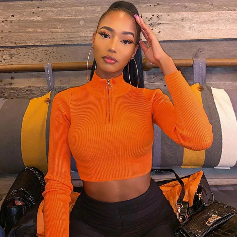 neon turtleneck crop top