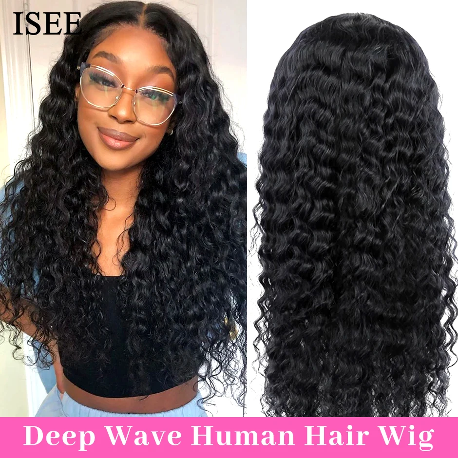 HOT SALES! 9A Brazilian Deep Wave Lace Front Wig ISEE HAIR Deep Wave Frontal Wigs For Women Human Hair Wigs Deep Wave 4x4 Lace Closure Wigs