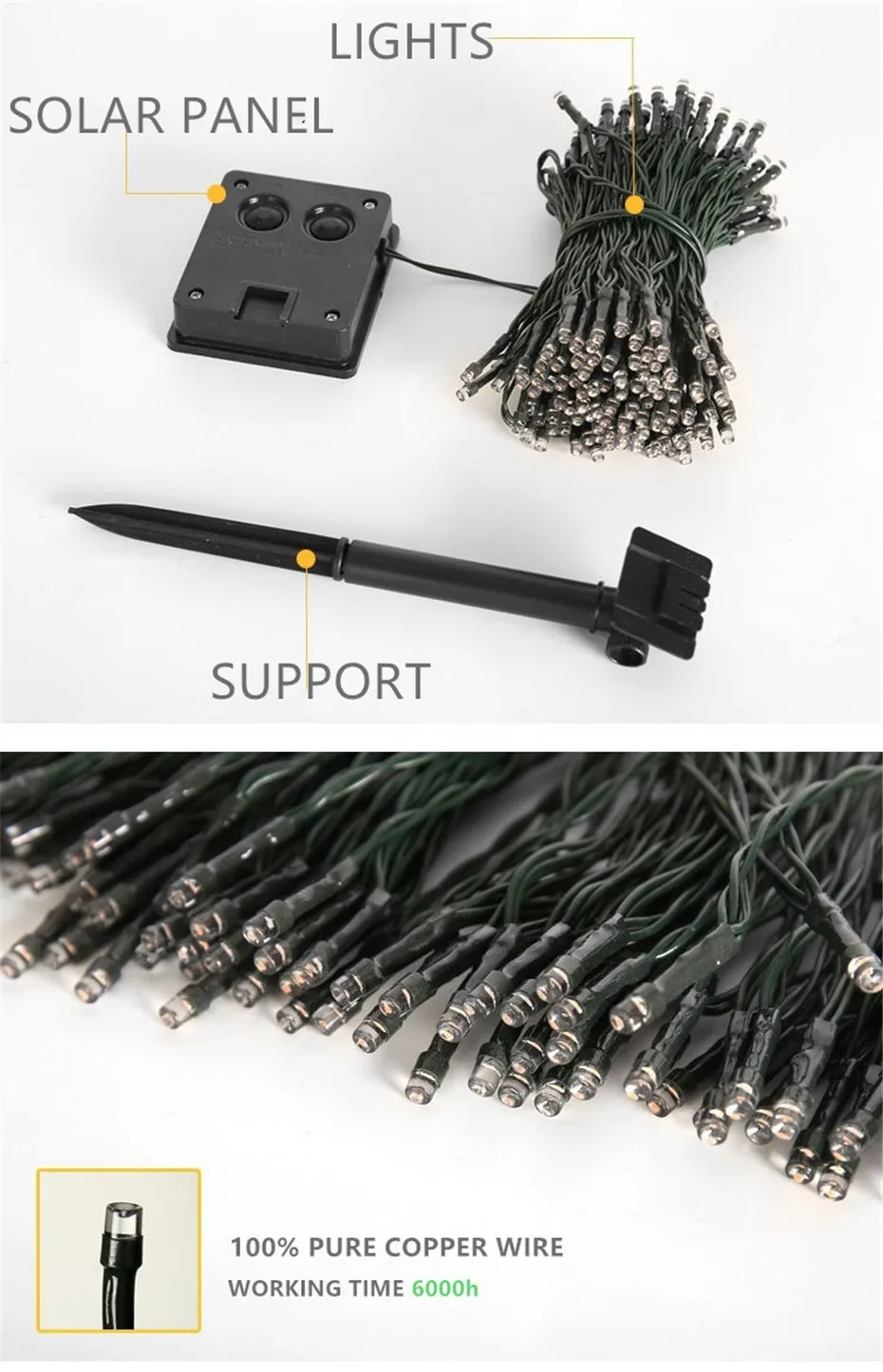 5-20M LED Solar Powered String Fairy Light Outdoor Street Garland Decors for Garden Trees Christmas New Year Wedding