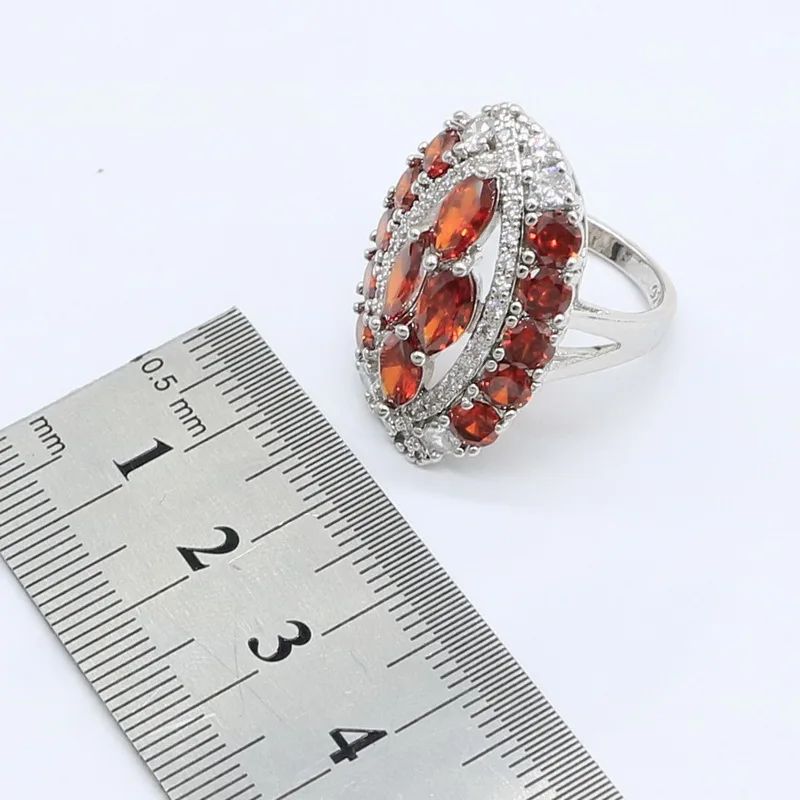 Красный Циркон 925 стерлингового серебра ювелирные наборы для женщин с браслет серьги ожерелье кулон подарочные коробки для колец