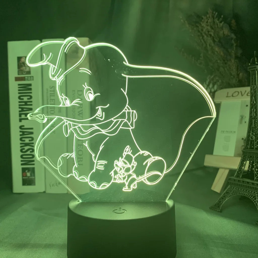 Фантазия фильмы маленький молодой Dumbo рисунок детский ночник светильник для спальни Декор Светильник s сенсорный сенсор Настольная 3d лампа Рождественский подарок