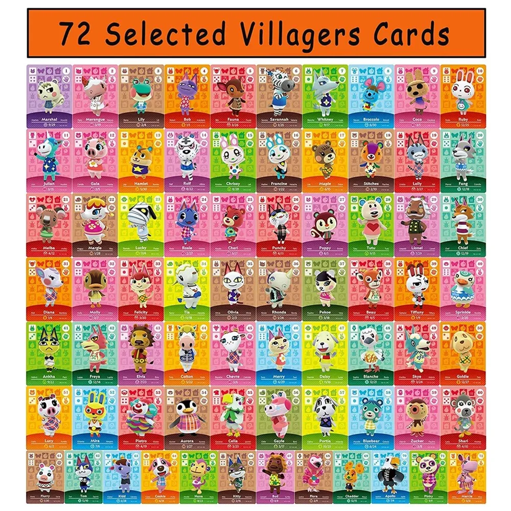 72 PCS Animal Crossing For Mini NFC Cards New Horizon Tag Game Card for Switch/Switch Lite/Wii U 31mmx21mm