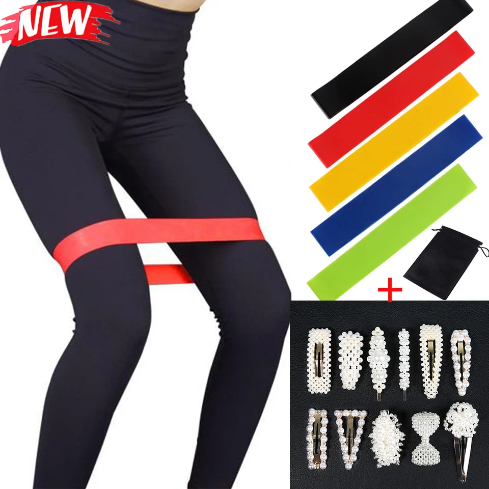 

5 Color Yoga Resistance Rubber Bands With Hair Clips Fitness Band Pilates Sport Training Workout Elastic Bands Fitness Equipment