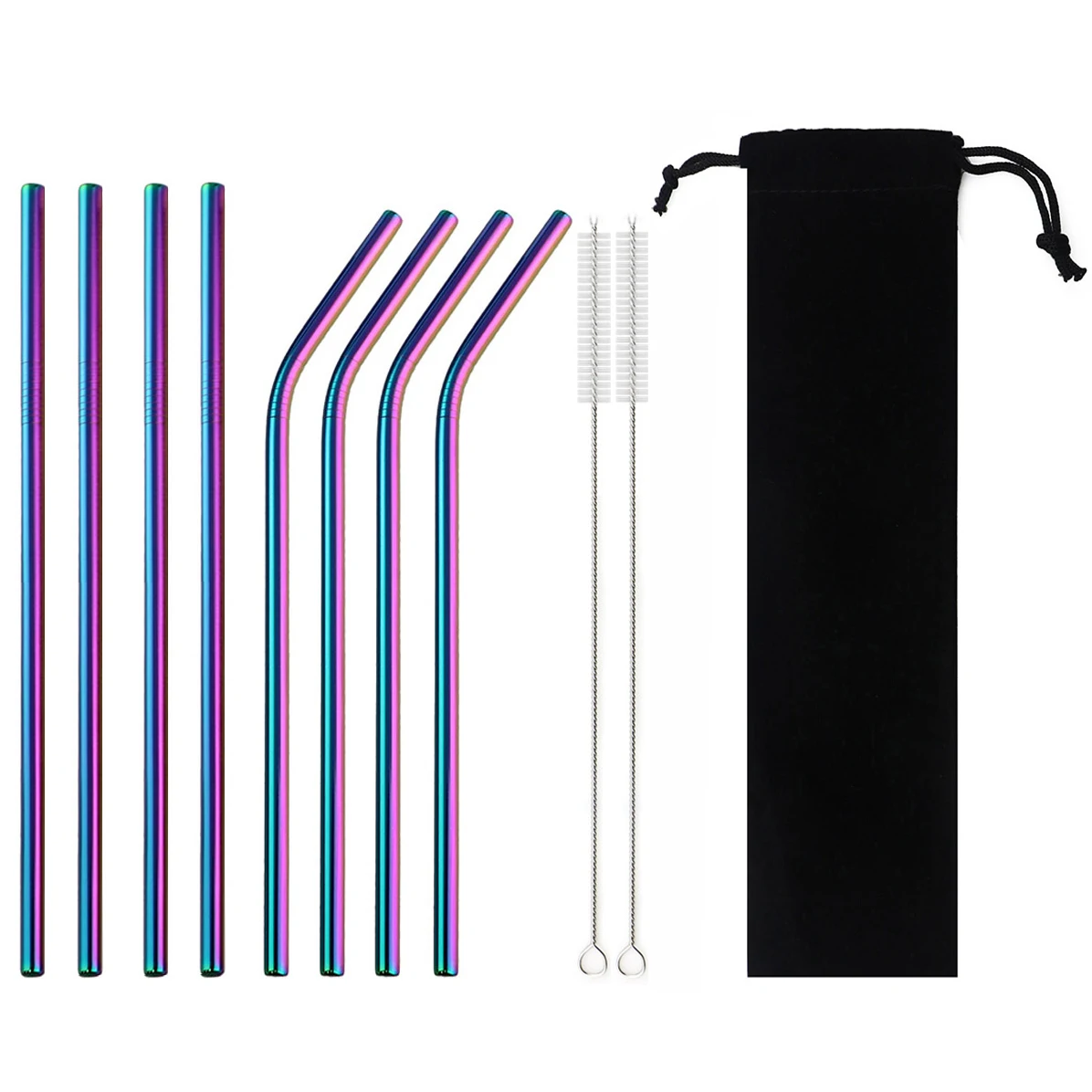 Premium Colorful Stainless Steel Straw Set with Cleaning Brush and Carry Bag