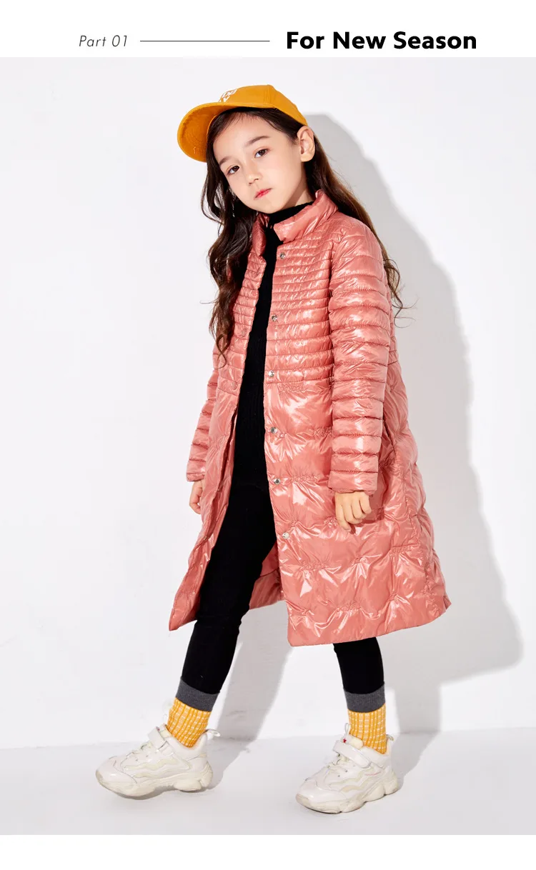 Зимняя длинная Европейская Ультралегкая куртка для девочек, модная черная и розовая парка, красивая детская верхняя одежда, весеннее пальто