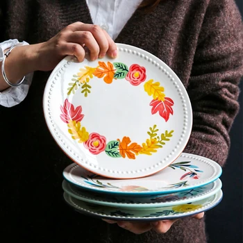

4pcs Plates KINGLANG Four Seasons Japanese Hand-painted Ceramic Plate Home Dish Western Breakfast Platter