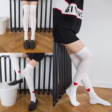 Женские Длинные облегающие высокие носки с узором в виде сердечек; Хлопковые женские гольфы; милые носки для девочек; Sokken skarpetki damskie
