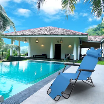 

Portable Dual Purposes Extendable Folding Reclining Chair Practical Beach Chair Outdoor Rest Supply for Home (Blue)
