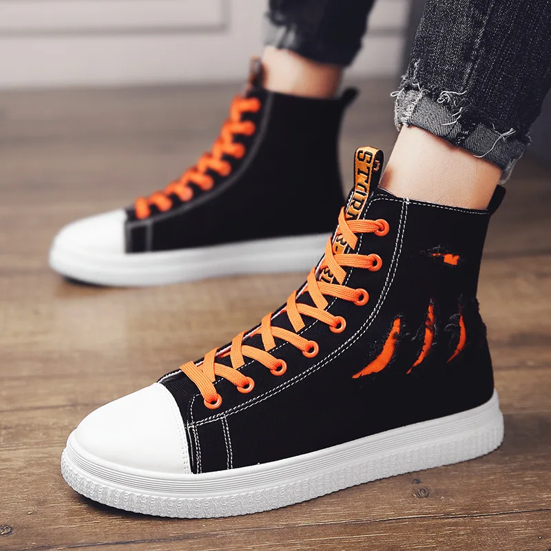 

With Holes Canvas Shoes Men And Women Celebrity Style Casual Versatile Breathable Hight-top Shoe-Style Hip Hop Hip Hop Athletic