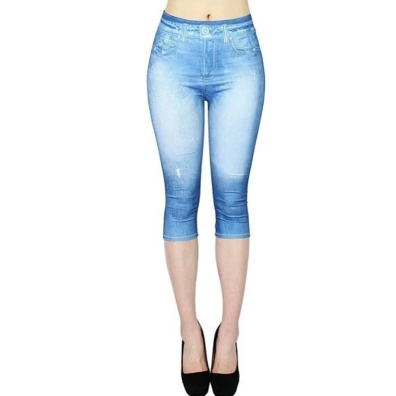Jeans Leggings Women Stretch Printed Short Leggins Calf-Length Pants Summer Breeches High Waist Jeggings 5