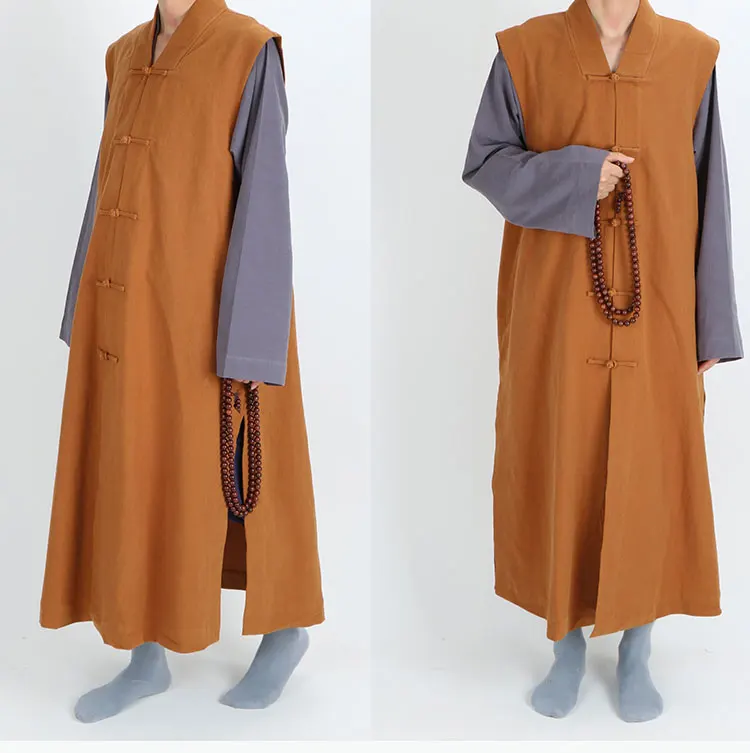 

Одежда для монахов, белье, 4 цвета, толстый хлопковый буддийский халат, Длинный жилет, костюм шаолина, монах, кунг-фу, костюм, боевые искусства, тайчи, униформа