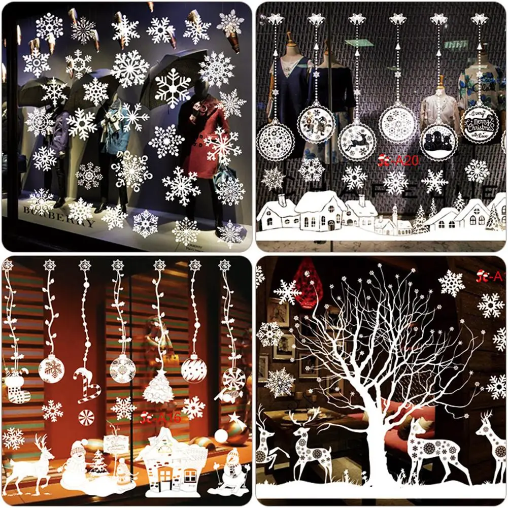 

White Christmas Glass Window Stickers No Glue Electrostatic Stickers Christmas Stickers Window Decoration Stickers Pinup Picture