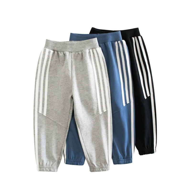 27kids Boys Sports Elastic Pants For Solid colour Stripe Teenager Cotton Casual Kids Children Slim Trousers 2-7years