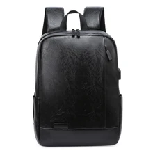 

2021 Fashion Men PU Leather Backpack 15.6 inch Men School Laptop Backpacks Water Repellent Travel 20L Multi USB Charger Male