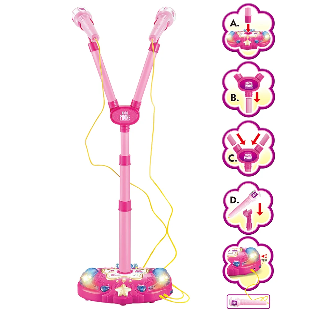 Learning Adjustable Stand Early Education Wired Girls Sound Kids Home With Light Karaoke Toy Double Microphone Funny Gift