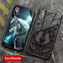 Волк черный тотем животный узор Роскошный Стеклянный Мягкий силиконовый чехол для телефона для iPhone 5S, SE 6 6s 7 8 Plus X XR XS 11 PRO MAX