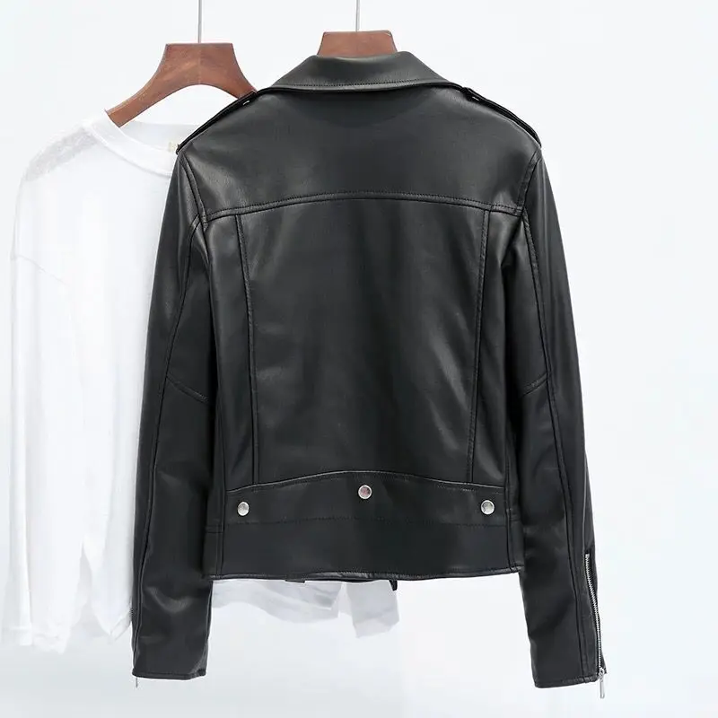 Jaqueta de Couro do Plutônio Mulher com Zíper Couro para Mulher Goohojio Novo Outono Mulheres Curto Cabolsa Feminino Preto Punk Bomber Falso Outwear 2021 4 couro do plutônio mulher com zíper curto
