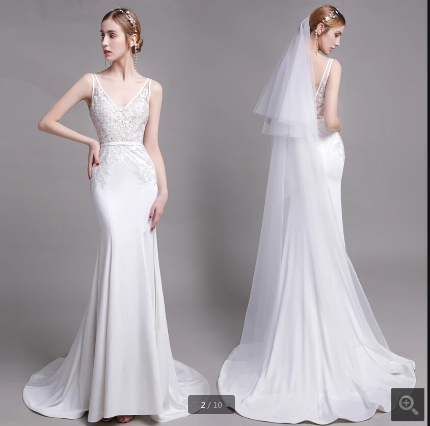 

Robe de mariage 2020 white lace appliques mermaid wedding dress deep v neck open back sexy court train bridal gowns best selling