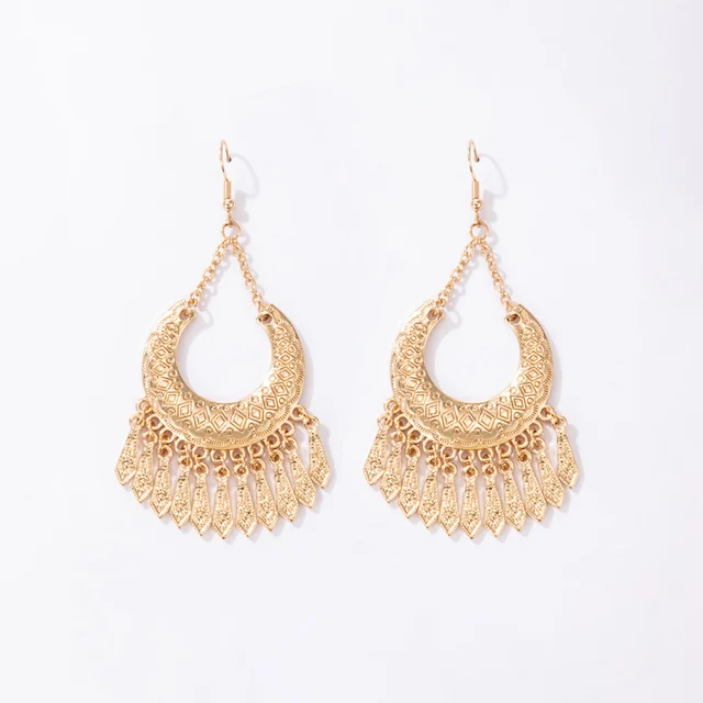 docona Gypsy Gold Color Hollow Leaf Coin Pendant Earrings for Women Metal Long Tassel Drop Dangle Earring Pendientes 6643 14431-gold