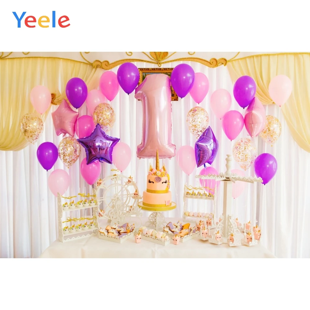 

Yeele Photophone Unicorn Party 1st Birthday Cake Balloons Photographic Backdrops Photography Backgrounds For Photo Studio Shoots