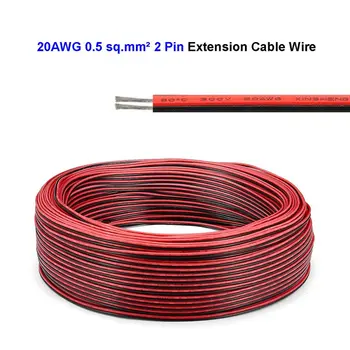 

2 Pin Electrical Cable 50m 20AWG 0.5 sq.mm2 2pin Cable Tinned Copper Wire For LED Strip Light Bulb Lamp Solor Pannel Battery