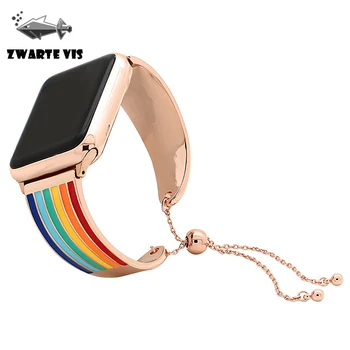 

Women Rose Gold band for apple watch 38/40/42/44mm Stainless Steel strap watchband rainbow Bracelet for iwatch series 2 3 4 5