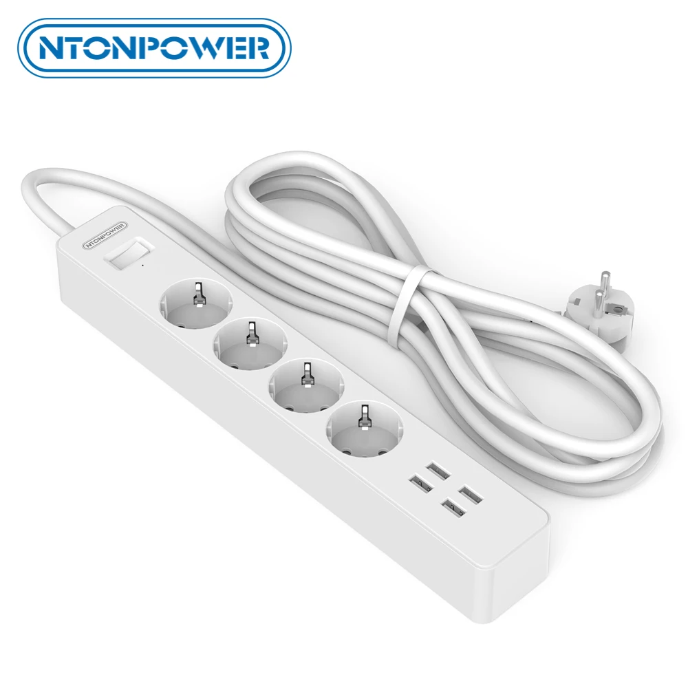 NTONPOWER Network Filter Smart Power Strip EU Plug 4000W Surge Protector For Home Office 2.5M cord Extension Socket