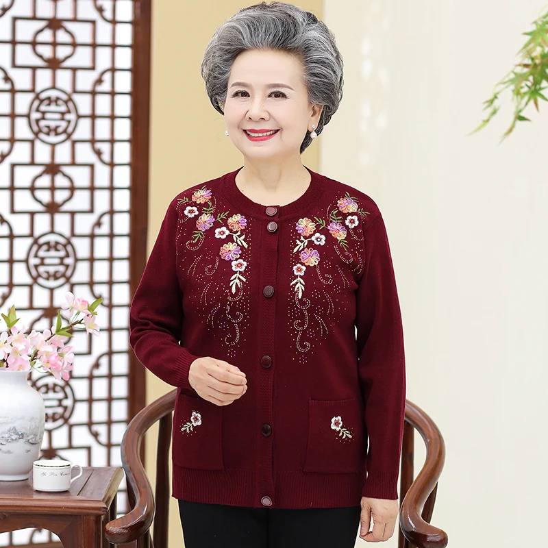 Elderly Women Sweater Cardigan Coat 