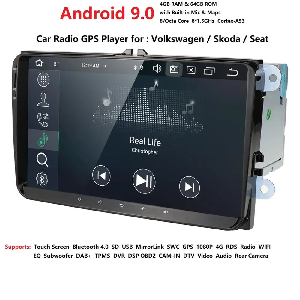 Ossuret 9 ''сенсорный экран Android 9,0 2 DIN 9 дюймов 1080P Стерео gps для V W Volkswagen 1024*600 Bluetooth WiFi 4G SWC gps карта