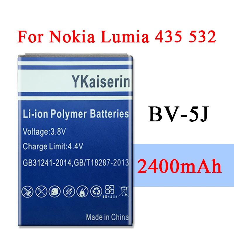 YKaiserin High Capacity Lithium Polymer Battery BV-5J 2400mAh for Microsoft Nokia Lumia 435 532 RM 1069 1070 1071 BV 5J Batteria | Запчасти