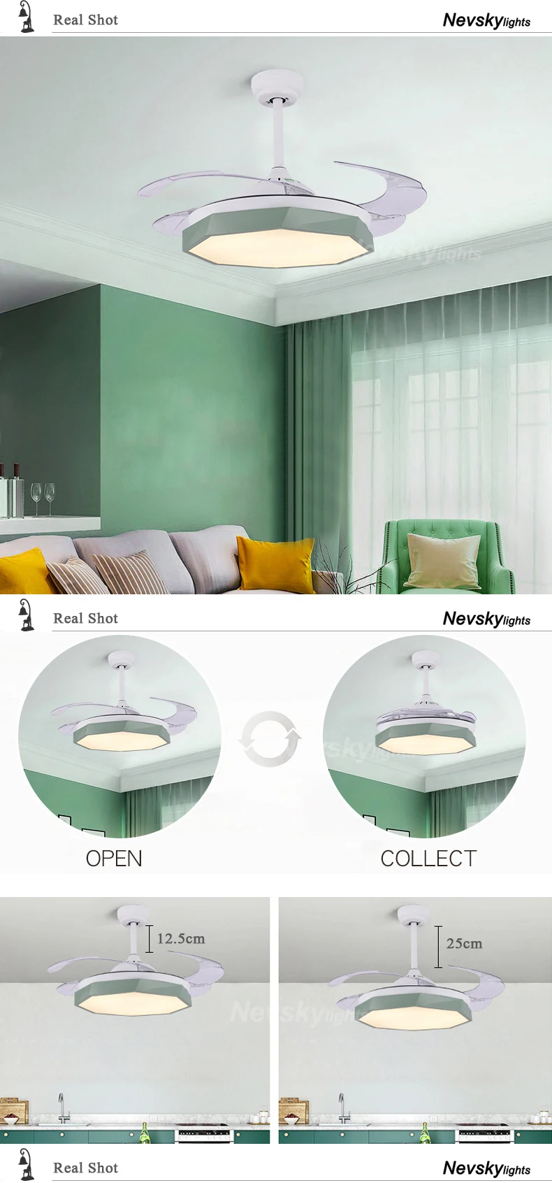 Modern folding wing ceiling fans macaron led for dining room plafond ventilator ceiling fan light with remote control led fans