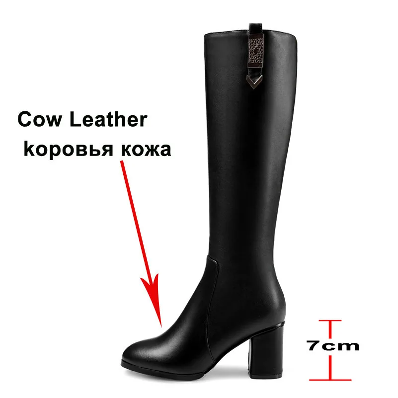 Женские сапоги на высоком каблуке Meotina зимние черные до колена из натуральной