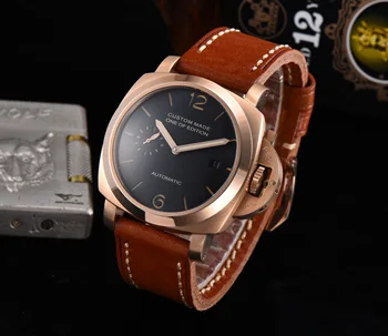 

Watch BOMAX MARINA 42mm movement luminous hand automatic stainless steel gold case PVD black dial leather strap calendar P630-16