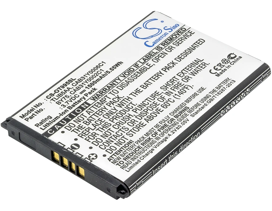 Cameron sino 1500 мА/ч, Батарея для Alcatel One Touch 993D, One Touch 995, OT-979, OT-993D, OT-995, OT-995 ультра, BY75 CAB150000SC1