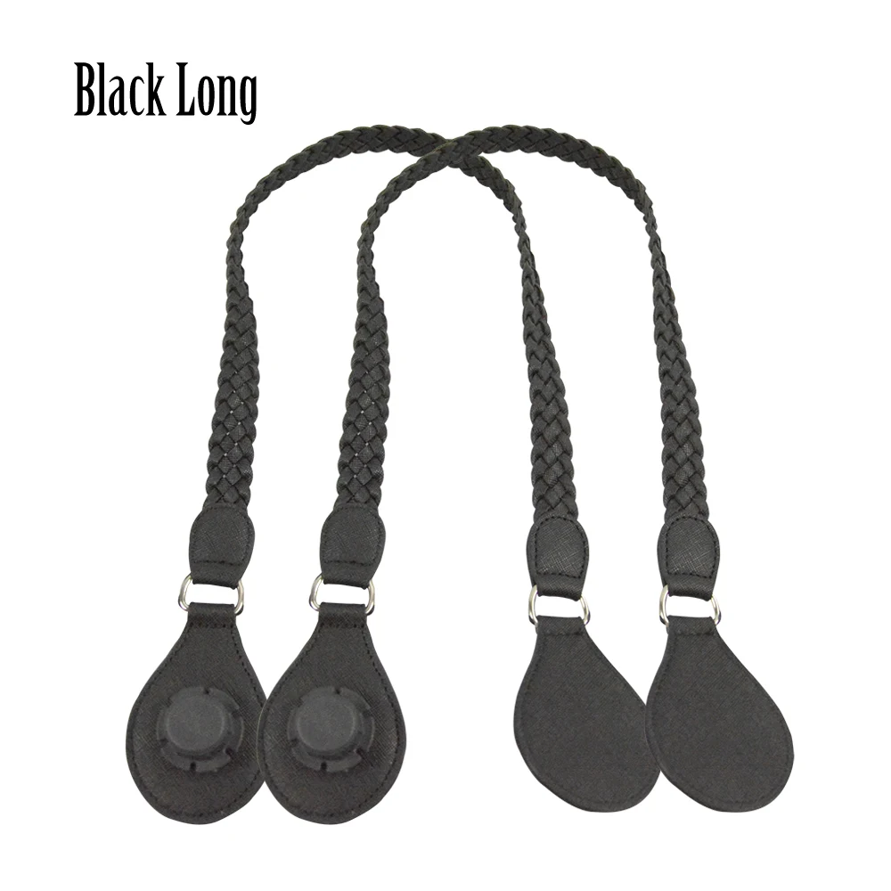 black long Huntfun/1 пара длинных коротких кожаных плетеных ручек из искусственной кожи, Классическая мини-сумка O Bag для Obag, женская сумка на плечо - Цвет: black long