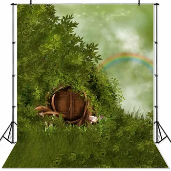 

NeoBack Vinyl Photography Background Fairy Tale Fantasy Enchanted & Princess Themed Garden Wonderful Trees Cottage Forest House