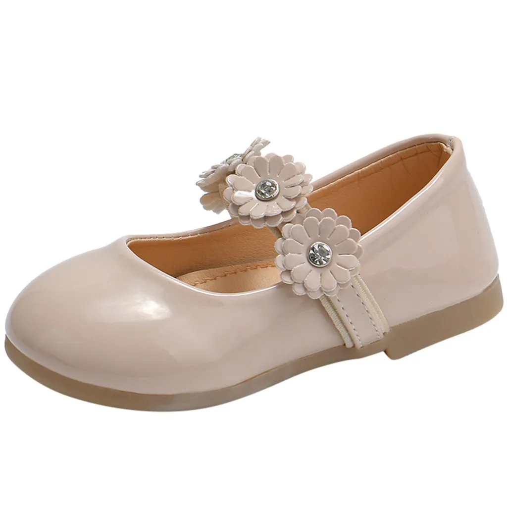 Кожаная женская обувь детские туфли для принцессы Детские тонкие сандалии с цветами Chaussures Enfant Fille школьная обувь для девочек - Цвет: Beige