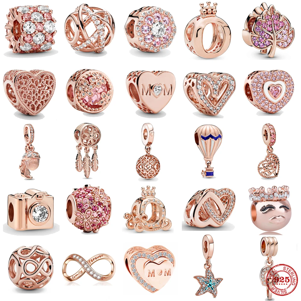 New Hot 925 Sterling Silver Sparkling Love Heart Camera Infinity Bead Charms Rose Gold Fit Pandora Charm Bracelets Women Jewelry
