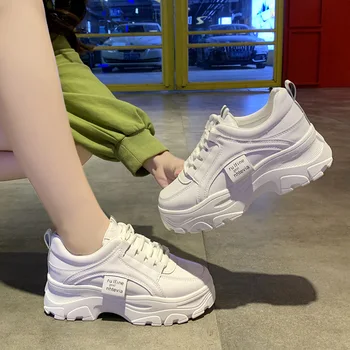 

Designer chunky sneakers women autumn thick bottom height increasing casual shoes woman mesh platform Vulcanize White Shoes 2019