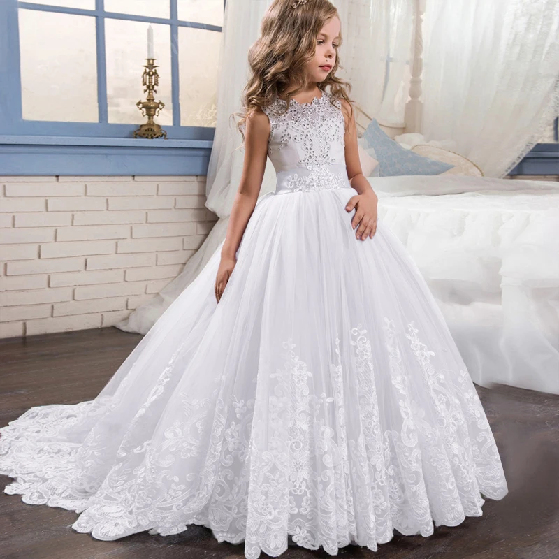 Tailing Girls Christmas Dress White Bridesmaid Kids Clothes Children Long Princess Party Wedding Evening Costume 12 13 14 Years girls dress maxi dress princess costume kids clothes women evening dress