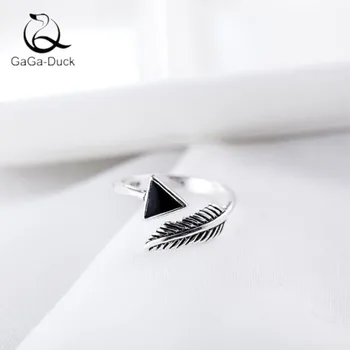 

Natural Style Fashion Leaf 925 Sterling Silver Retro Jewelry Women Arrow Feather Triangle Exquisite Opening Rings R157