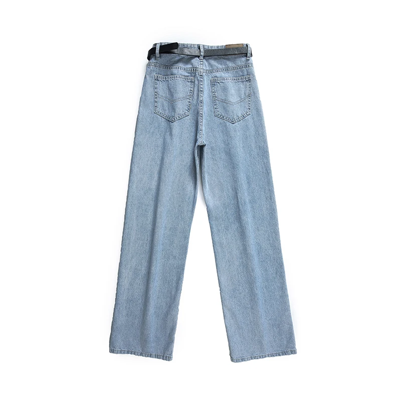 Wide Leg Jeans Women High Street Fashion Denim Blue Trousers Full Length Simple Loose Straight Pants Ladies Casual Trousers