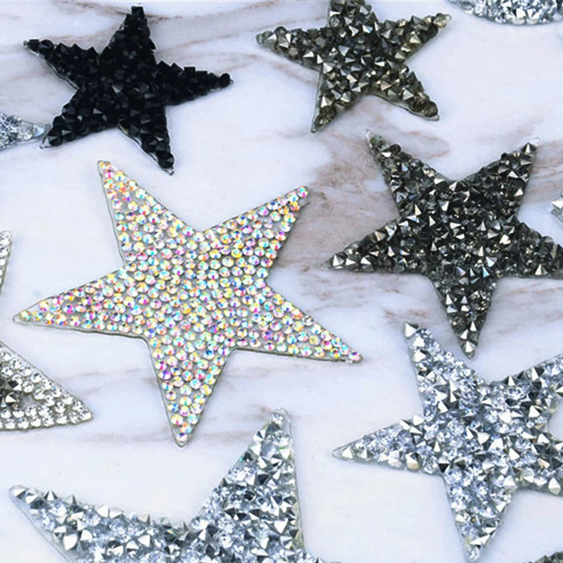 Multiple Sizes Crystal Rhinestone Star Patches for Clothing Iron on Clothes Appliques Badge Stripes Diamond Pentagram Stickers | Дом и сад