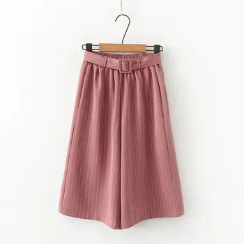 

New Striped Style Black Loose High Waist Crop Casual Pants Women One Size Chiffon Plus Size Autumn Wide-leg Pants