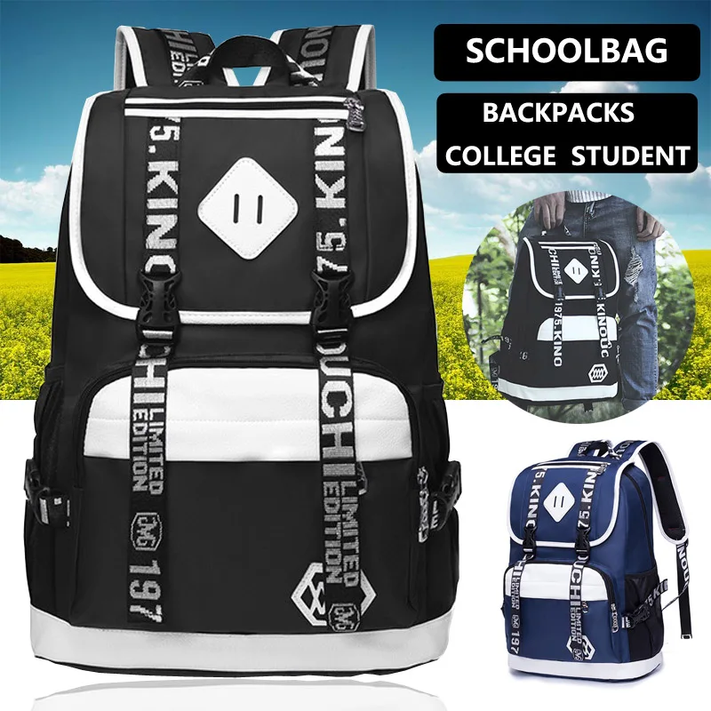 

Men's Casual School Backpack College Wind Large Capacity Book Bag Korean Waterproof Student Bag