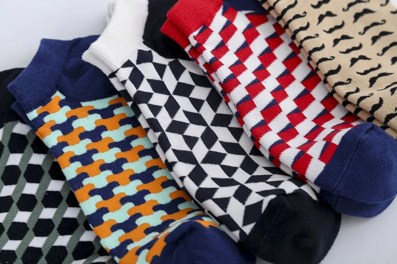 LIONZONE мужские деловые невидимые носки-лодочки, геометрические треугольные ромбовидные прямоугольные черные носки с квадратным блоком, EUR40-46