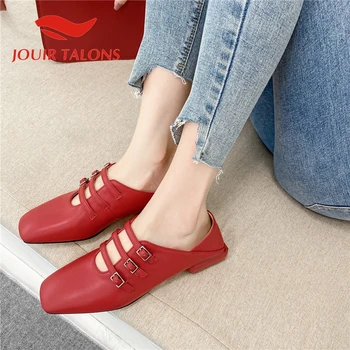 

JOUIR TALONS Brand Design Genuine Leather Women Sandals Square Heels Square Toe Narrow Band Pumps Summer Dress Woman Shoes