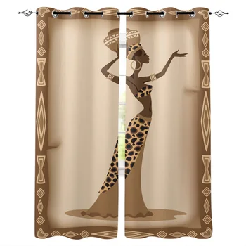 

Home Curtain African Women Brown Bedroom Kitchen Curtains Living Room Decoration Items Window Curtains for Living Room
