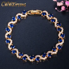 CWWZircons Модный Дизайнерский Браслет Золотого Цвета с Белым Кубическим Цирконием и Темно-синим Кристаллом для Женщин Украшение в подарок CB193